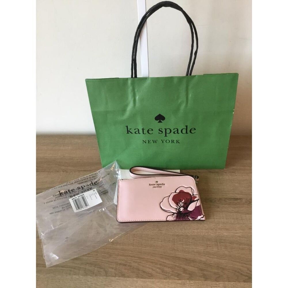 Kate Spade Lucy Small Wristlet in Rose Smoke w/Floral Accent on Smooth Leather